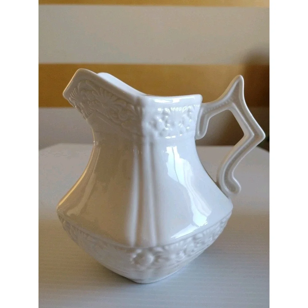 Creamer White Pitcher Vase With Handle 5